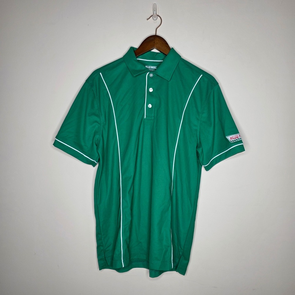 Krispy Kreme Polo Shirt Mens Medium Green Hydrovent Short Sleeve Uniform Logo